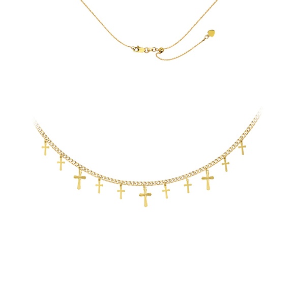 14k Yellow Gold Dangling Cross Choker necklace - Picture 1 of 1